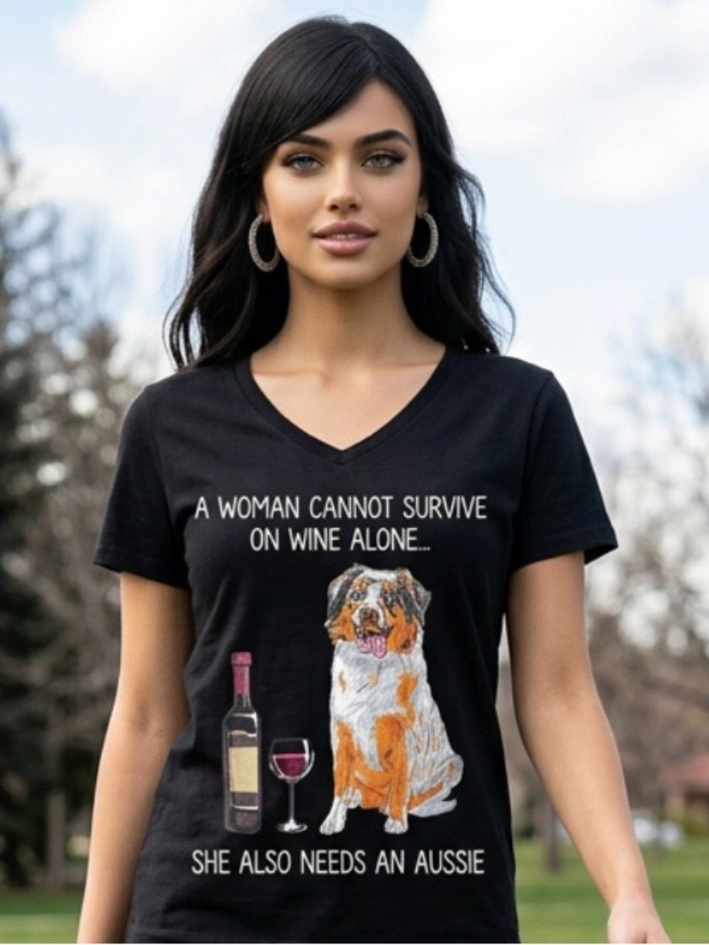 $10 Add-on | Black Tee with Aussie Dog and Wine Graphic